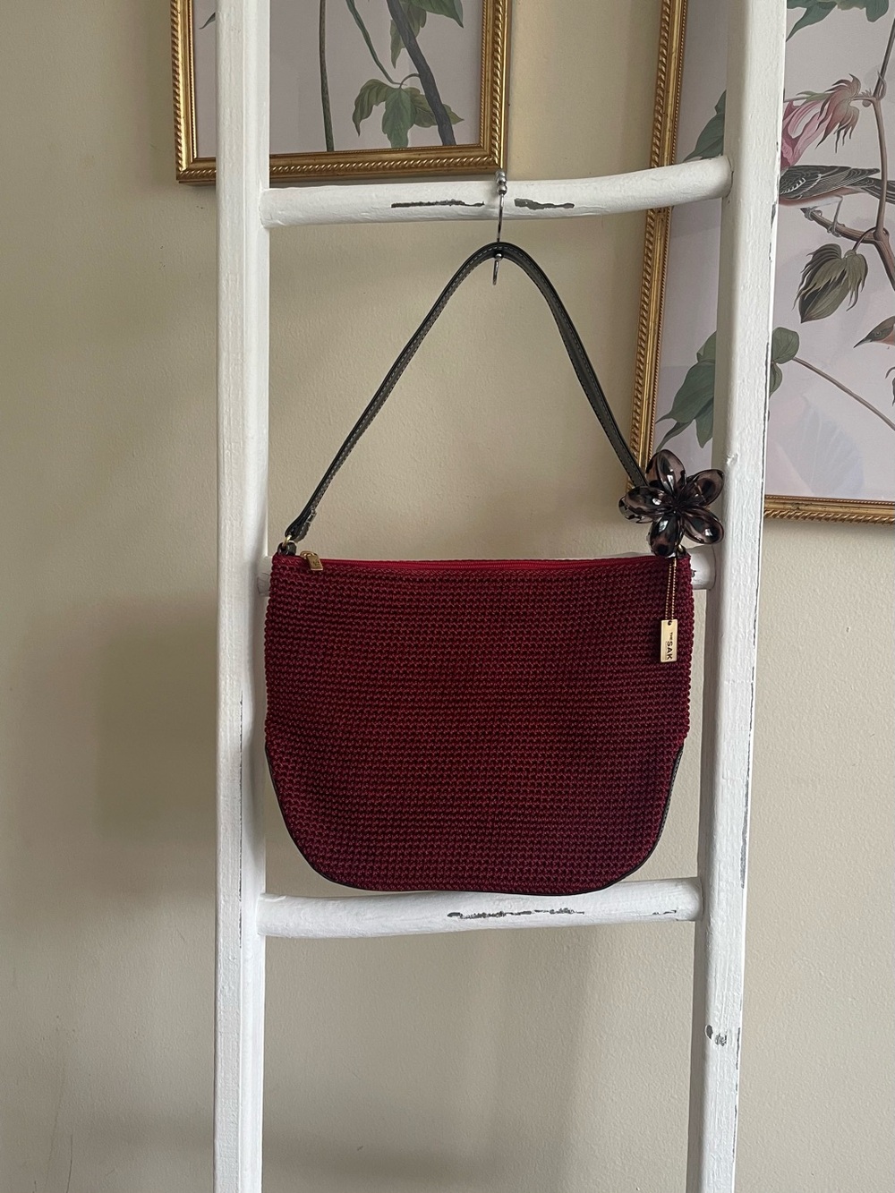 The Sak Woven Shoulder Bag in Deep Wine Red